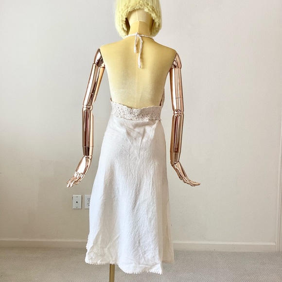 Artesanal Cream V Neck Midi Crochet Floral Embellished Open Back Dress SZ XS - Picture 3 of 5